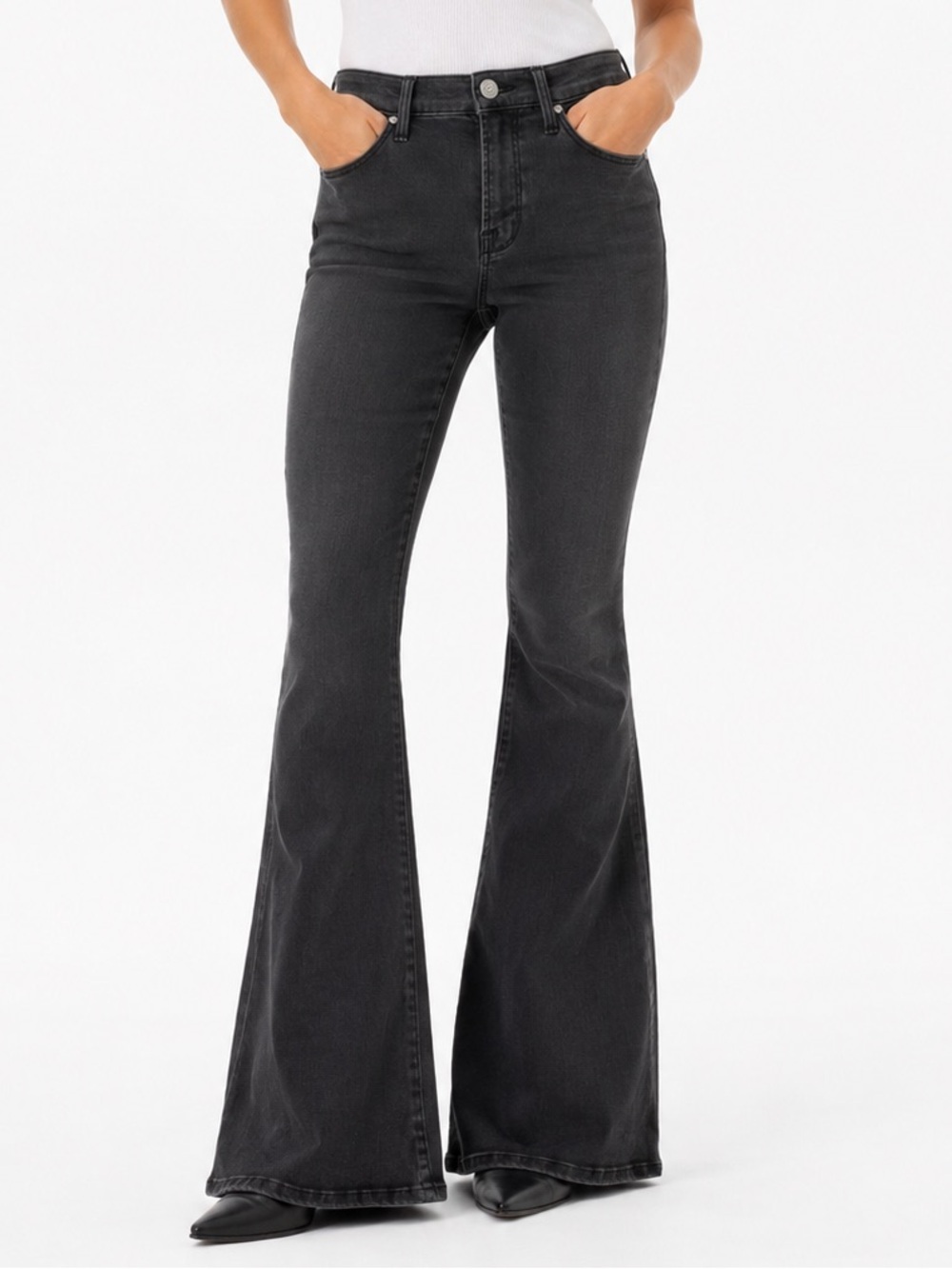 FRAME Le High Flare Jeans 25 Black Wash Stretch Designer Denim NWOT